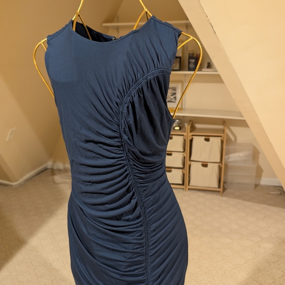 Marciano By Guess, Women's Midnight Blue Ruched Midi Dress, Size L - Picture 2 of 5